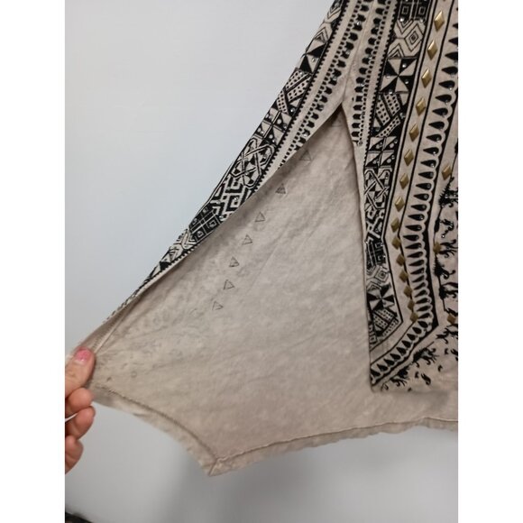 Vocal Womens Tunic Tank Top Size Small Beige Embellished BOHO Tribal Side Slit - Picture 5 of 9